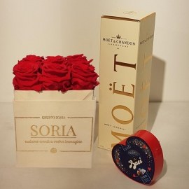 Magic moment  Scatola quadra-H15  (Flower box) con rose stabilizzate