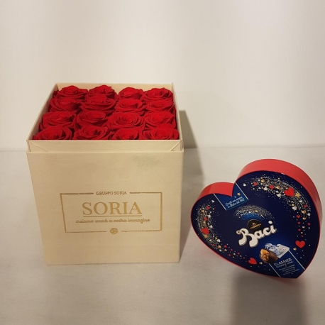 Magic moment  Scatola quadra-H20  (Flower box) con rose stabilizzate