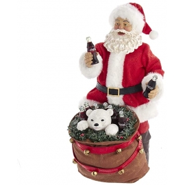 10.5" Babbo Natale BABBO CON ORSO IN BORSA COCA-COLA - Kurt S. Adler